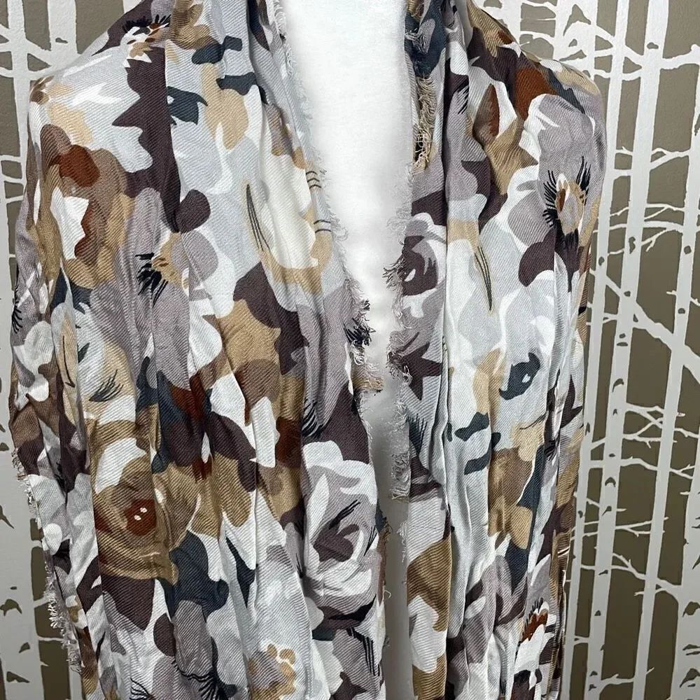 Spring Ready Browns and Grey Abstract Floral Lightweight Infinity Scarf - Picture 5 of 8